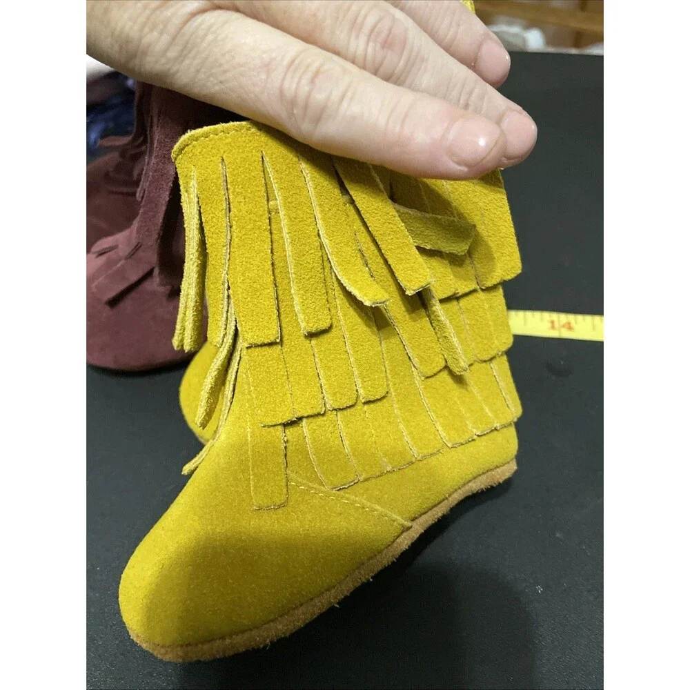Monkey Feet Suede Set Of 2 Fringe Boots Shoes For Baby Purple Mustard Yellow
